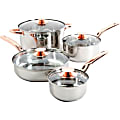 Sunbeam Ansonville 8 Piece Cookware Set - - Copper Handle, Stainless Steel, Glass Lid - Cooking, Frying, Sauteing - 2 quart - 1 quart - 2 quart - 1 gal Dutch Oven Griddle - Stainless Steel - Mirror Polished
