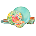 Laurie Gates Tropical Parrots 12-Piece Melamine Dinnerware Set, Multicolor 1 thumbnail image