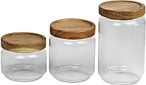 TJ Riley Wood Lid Glass Container 3-Piece Set, Clear