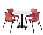 KFI Studios Proof Cafe Pedestal Table With Imme Chairs, Square, 29”H x 42”W x 42”W, Designer White Top/Black Base/Coral Chairs