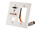 C2G RapidRun Double Gang Integrated VGA (HD15) + 3.5mm + Composite Video + Stereo Audio + Keystone + Decorative Style Wall Plate - White - Mounting plate - HD-15, RCA X 3, mini-phone stereo 3.5 mm - white - 2-gang 1 thumbnail image
