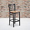 Flash Furniture Metal/Wood Restaurant Barstool With Window Back, Natural Wood/Black