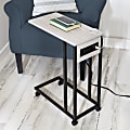 Honey Can Do C-Shaped Side Table With Outlets And Wheels, 25”H x 10”W x 20”D, Gray/Black 1 thumbnail image