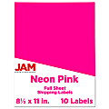 JAM Paper® Full-Page Mailing And Shipping Labels, Rectangle, 8 1/2" x 11", Neon Pink, Pack Of 10