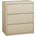 Lorell® 36"W Lateral 3-Drawer File Cabinet, Metal, Putty