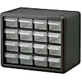 Akro-Mils 16-Drawer Plastic Storage Cabinet, 8.5" x 6.4", Black/Clear
