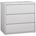 Lorell® 42"W Lateral 3-Drawer File Cabinet, Metal, Light Gray