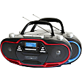 Supersonic Portable MP3/CD Player With USB/AUX Inputs, Cassette Recorder & AM/FM Radio - 1 x Disc Integrated - Red - CD-DA, MP3 - USB - Auxiliary Input 1 thumbnail image