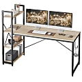 Bestier Modern Office Desk With Storage Shelf & Headset Hook, 63"W, Light Oak