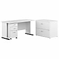 Bush® Business Furniture Studio A 60"W Computer Desk With Mobile and Lateral File Cabinets, White, Standard Delivery 1 thumbnail image