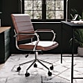 Martha Stewart Piper Faux Leather Upholstered Mid-Back Executive Office Chair, Saddle Brown/Polished Nickel