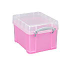 Really Useful Box® Plastic Storage Container With Built-In Handles And Snap Lid, 3 Liters, 7 1/4" x 9 1/2" x 6 1/2", Pink