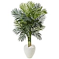 Nearly Natural Golden Cane Palm 54" Artificial Tree With Oval Planter, Green/White