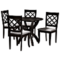 Baxton Studio Savina Dining Set, 29-15/16"H x 35-7/16"W x 35-7/16"D, Gray/Dark Brown