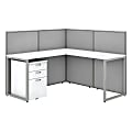 Bush Business Furniture Easy Office 60"W L-Shaped Cubicle Desk With File Cabinet And 45"H Panels, Pure White/Silver Gray, Premium Installation