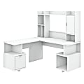 kathy ireland® Home by Bush Furniture Madison Avenue 60"W L-Shaped Desk With Hutch, Pure White, Standard Delivery