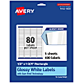 Avery® Glossy Permanent Labels With Sure Feed®, 94203-WGP5, Rectangle, 1/2" x 1-3/4", White, Pack Of 400