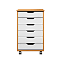 Trendfurn Omnia Wide Roll Cart, 6 Drawers, 25-3/4” x 16-1/8”, White/Honey