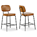 Glamour Home Avel Faux Leather Counter-Height Stools With Metal Legs, Cappuccino Brown/Black, Set Of 2 Stools