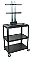 Luxor Height-Adjustable Steel A/V Cart, With Mount, 42"H x 32"W x 20"D, Black