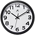 Infinity Instruments Raised Numeral Wall Clock, 10-3/4"H x 10-3/4"W x 1-3/4"D, Black