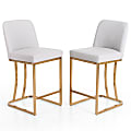 ALPHA HOME Faux Leather Counter-Height Bar Stools With Backs, White/Gold, Set Of 2 Stools