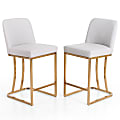 ALPHA HOME Faux Leather Counter-Height Bar Stools With Backs, White/Gold, Set Of 2 Stools 1 thumbnail image