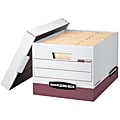 Bankers Box® R Kive® Standard-Duty Storage Boxes With Lift-Off Lids, Letter/Legal Size, 15" x 12" x 10", 60% Recycled, White/Red, Case Of 12