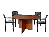 Boss Office Products 42" Round Table And Stackable Guest Chairs Set, Cherry/Black 1 thumbnail image