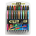 Pilot G2 Retractable Gel Pens, Fine Point, 0.7 mm, Clear Barrel, Assorted Ink Colors, Pack Of 20