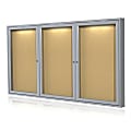 Ghent 3-Door Enclosed Cork Bulletin Board With Concealed Lighting, Natural, 36" x 72", Satin Aluminum Frame