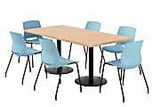 KFI Studios Proof Rectangle Pedestal Table With Imme Chairs, 31-3/4”H x 72”W x 36”D, Maple Top/Black Base/Sky Blue Chairs