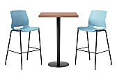 KFI Studios Proof Bistro Square Pedestal Table With Imme Bar Stools, Includes 2 Stools, 43-1/2”H x 30”W x 30”D, River Cherry Top/Black Base/Sky Blue Chairs