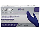 Ammex Professional Indigo Disposable Powder-Free Nitrile Exam Gloves, Medium, Box Of 100 Gloves