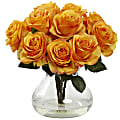 Nearly Natural Rose 11”H Plastic Floral Arrangement With Vase, 11”H x 11”W x 11”D, Orange Yellow
