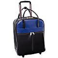 McKleinUSA Volo L Series Leather Laptop Overnighter Wheeled Carry-On Bag With 15.6" Laptop Pocket, Black/Navy