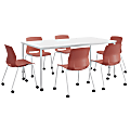 KFI Studios Dailey Table Set With 6 Caster Chairs, White Table/Coral Chairs 1 thumbnail image