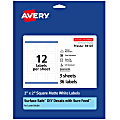 Avery® Durable Removable Labels With Sure Feed®, 94107-DRF3, Square, 2" x 2", White, Pack Of 36 1 thumbnail image