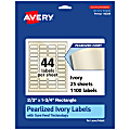 Avery® Pearlized Permanent Labels With Sure Feed®, 94209-PIP25, Rectangle, 2/3" x 1-3/4", Ivory, Pack Of 1,100 Labels