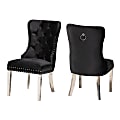 Baxton Studio Honora Velvet Fabric And Metal Dining Accent Chair Set, Glam/Luxe Black/Silver, Set Of 2 Chairs