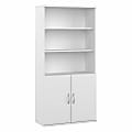 Bush Business Furniture Studio A 73"H 5-Shelf Bookcase With Doors, White, Standard Delivery