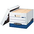 Bankers Box® R Kive® Heavy-Duty Storage Boxes With Locking Lift-Off Lids And Built-In Handles, Letter/Legal Size, 15" x 12" x 10", 60% Recycled, White/Blue, Case Of 12