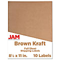 JAM Paper® Full-Page Mailing And Shipping Labels, 337628602, 8 1/2" x 11", Brown Kraft, Pack Of 10