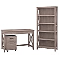 Bush Furniture Key West 48"W Writing Desk With 2 Drawer Mobile File Cabinet And 5 Shelf Bookcase, Washed Gray, Standard Delivery 1 thumbnail image