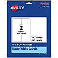 Avery® Permanent Labels, 94266-WMP100, Rectangle, 11" x 4-1/4", White, Pack Of 200