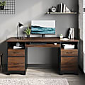 Bestier 59"W Double-Pedestal Executive Computer Desk With Open Storage & Drawer, Cherry 1 thumbnail image