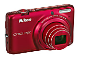 Nikon Coolpix S6500 16 Megapixel Compact Camera - Red - 3" AMOLED - 12x Optical Zoom - 4x Digital Zoom - Optical (IS) - 4624 x 3464 Image - 1920 x 1080 Video - HD Movie Mode - Wireless LAN - GPS