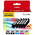 Canon PGI-280/CLI-281 Pigment Black, Black, Cyan, Yellow, Magenta Original Ink Cartridges, Pack Of 5 Cartridges, 2075C006