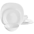 Gibson Ultra Plazza 12-Piece Tempered Opal Glass Dinnerware Set, White