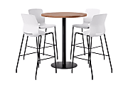 KFI Studios Proof Bistro Round Pedestal Table With Imme Barstools, 4 Barstools, River Cherry/Black/White Stools
